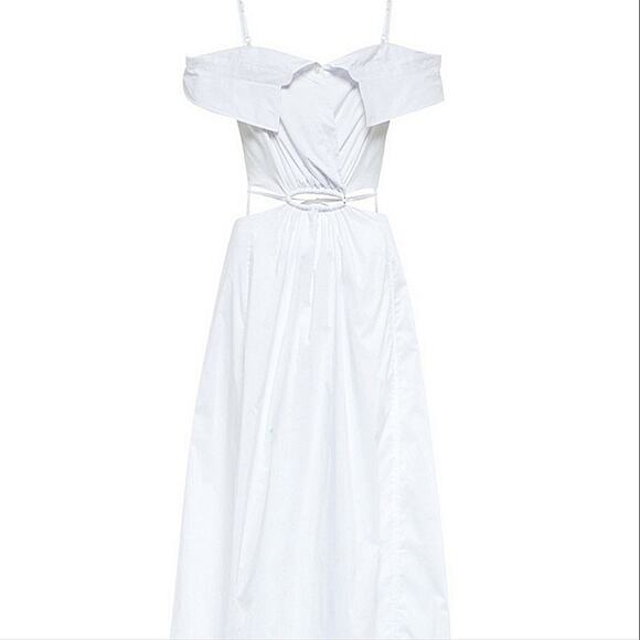 NWT$500 Jonathan Simkhai White Ansley Off-The-Shoulder Shirt Midi Dress Sz Large - Picture 16 of 16